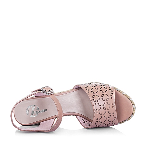 Bata/拔佳夏季粉色牛皮时尚坡跟女凉鞋AL208BL6