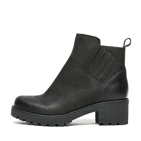Bata/拔佳冬季专柜同款黑色简约粗跟油皮牛皮女短靴AF550DD6