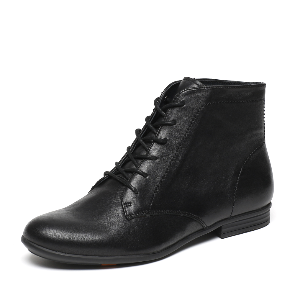 Bata/拔佳冬季专柜同款黑色方跟绵羊皮女短靴(软)AKI54DD6