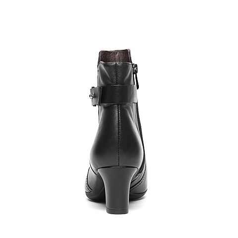 Bata/拔佳冬季专柜同款黑色时尚皮带扣粗跟牛皮女短靴(软)AQ542DD6