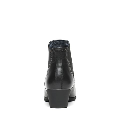 Bata/拔佳冬季专柜同款黑色时尚雕花粗跟小牛皮女短靴(软)AV440DD6