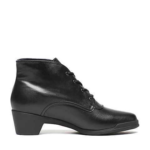 Bata/拔佳冬季专柜同款黑色时尚简约粗跟小牛皮女短靴AV441DD6