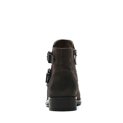 Bata/拔佳冬季专柜同款灰色时尚皮带扣圆头粗跟女短靴D13-2DD6