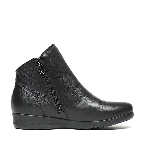 Bata/拔佳冬季专柜同款黑色绒里牛皮女休闲短靴(软)AV542DD6