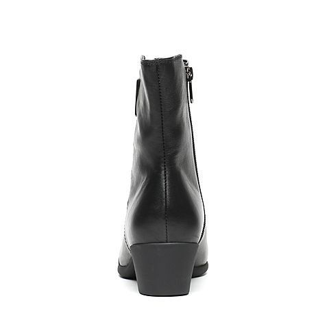Bata/拔佳冬季专柜同款黑色简约粗跟小牛皮女中靴(软)AV460DZ6