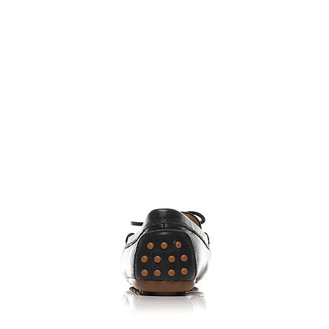 BATA/拔佳春季专柜同款黑色舒适休闲牛皮女豆豆鞋99-H5AM6