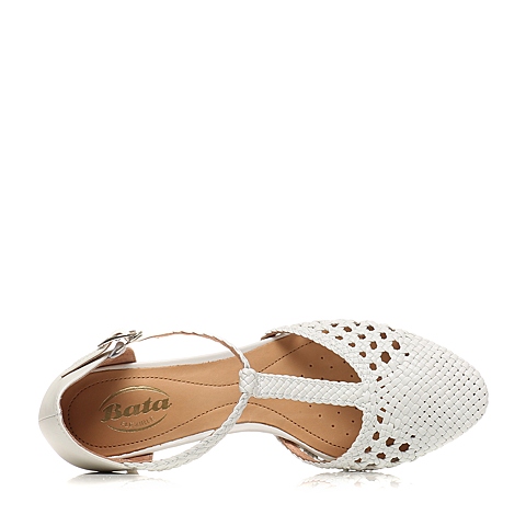 BATA/拔佳夏季专柜同款白色编织粗跟女凉鞋(软)AD308BK6