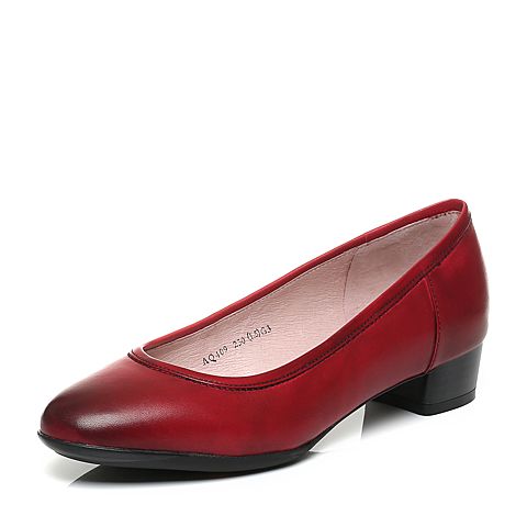 Bata/拔佳专柜同款大红时尚优雅粗跟牛皮女单鞋(软)AQ409CQ6