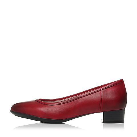 Bata/拔佳专柜同款大红时尚优雅粗跟牛皮女单鞋(软)AQ409CQ6