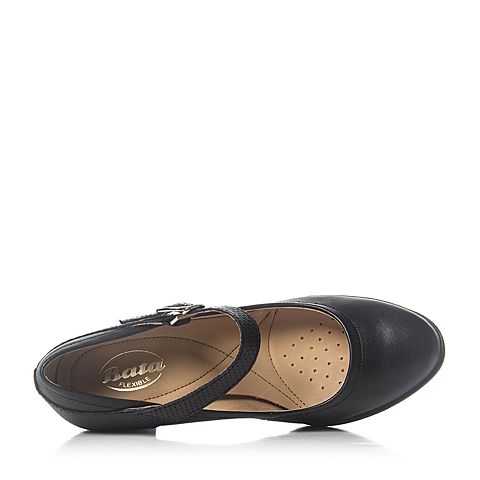 Bata/拔佳专柜同款黑色色时尚拼接粗跟牛皮女玛丽珍鞋(软)AQ743CQ6