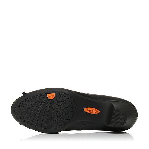 Bata/拔佳专柜同款黑色蝴蝶结粗跟牛皮女单鞋(软)AQ744CQ6