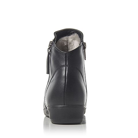 Bata/拔佳冬季专柜同款黑色毛里圆头平跟牛皮女休闲短靴AV542DD6