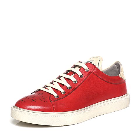 BATA/拔佳春季专柜同款红色时尚休闲牛皮男板鞋做旧设计A8523AM7