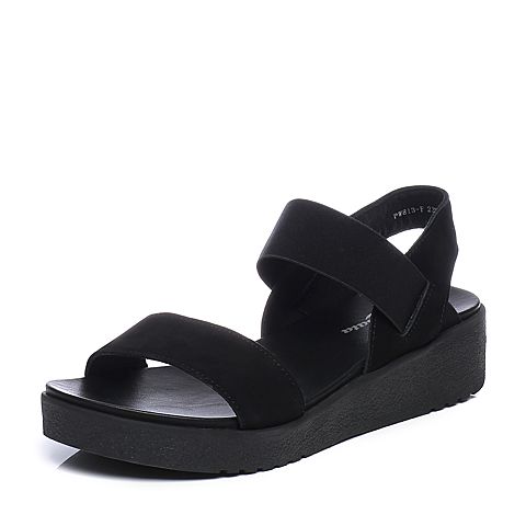 Bata/拔佳夏季专柜同款黑色舒适休闲坡跟磨砂牛皮女凉鞋813-FBL7