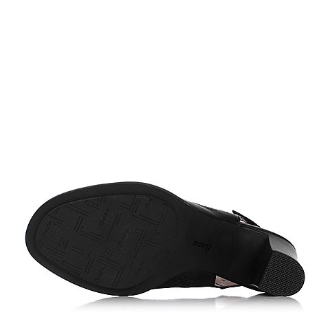 Bata/拔佳夏季专柜同款黑色时尚镂花粗跟胎牛皮女凉鞋AK118BL7