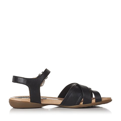 Bata/拔佳夏季专柜同款黑色休闲舒适绵羊皮女凉鞋(软)APR36BL7
