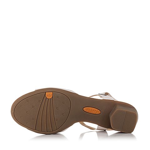 Bata/拔佳夏季专柜同款米色优雅粗跟绵羊皮女凉鞋AX601BL7