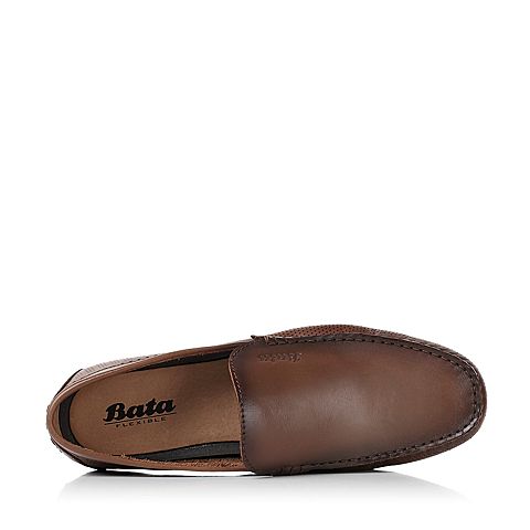 Bata/拔佳夏季专柜同款深棕舒适平跟牛皮男休闲乐福鞋(软)A8S10BM7