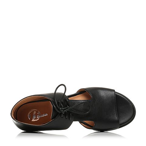 Bata/拔佳夏季黑色时尚包跟系带小牛皮女凉鞋AZ101BL7