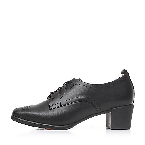 Bata/拔佳秋季专柜同款黑色时尚雕花粗跟女单鞋(软)AAS22CM7