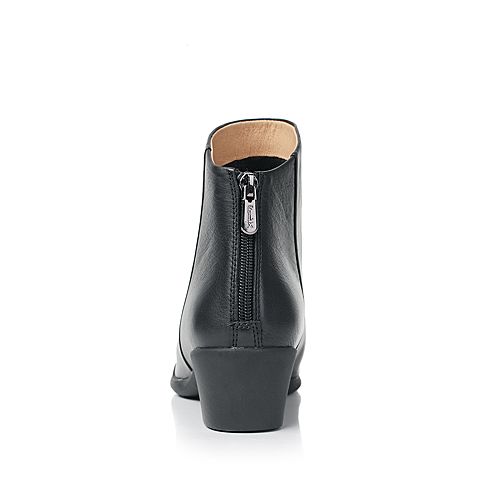Bata/拔佳秋季专柜同款黑色简约方跟牛皮女短靴(软)AV445CD7