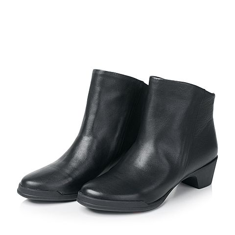 Bata/拔佳秋季专柜同款黑色简约方跟牛皮女短靴(软)AV445CD7