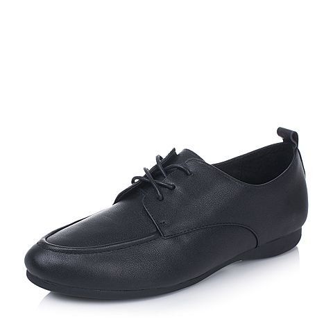 Bata/拔佳秋专柜同款黑色简约舒适平跟牛皮女休闲鞋-1702CM7