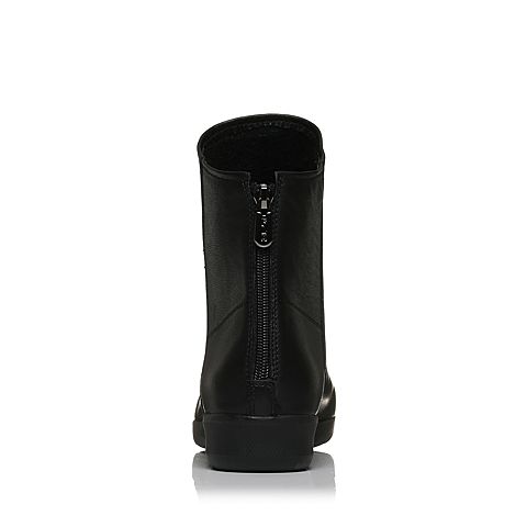 Bata/拔佳冬专柜同款黑色圆头平跟牛皮休闲简约女短靴AV550DD7