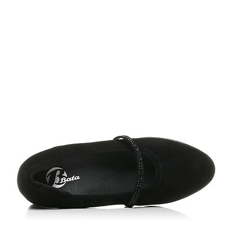 Bata/拔佳秋季专柜同款黑色优雅粗跟羊绒皮女奶奶鞋106-8CQ7