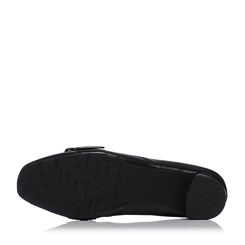 Bata/拔佳春季专柜同款黑色方头粗跟皮带扣羊皮浅口女单鞋AJ521AM7