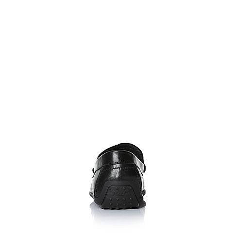 Bata/拔佳秋专柜同款黑色圆头平跟乐福鞋牛皮男休闲单鞋A9N45CM7