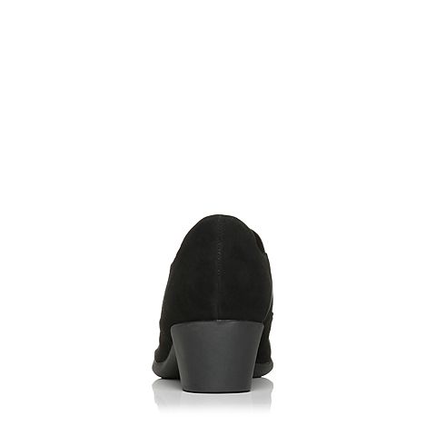 Bata/拔佳秋专柜同款黑色圆头粗跟羊绒皮女休闲单鞋AV422CM7