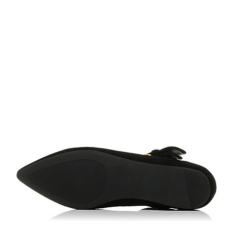 Bata/拔佳秋专柜同款黑色尖头低跟小v口羊绒皮玛丽珍鞋女单鞋33-09CQ7