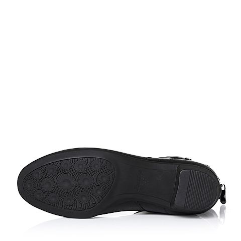 Bata/拔佳冬专柜同款黑色时尚皮带扣圆头方跟牛皮女中靴703-2DZ7