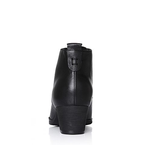 Bata/拔佳冬专柜同款黑色圆头粗跟系带牛皮女短靴226-3DD7
