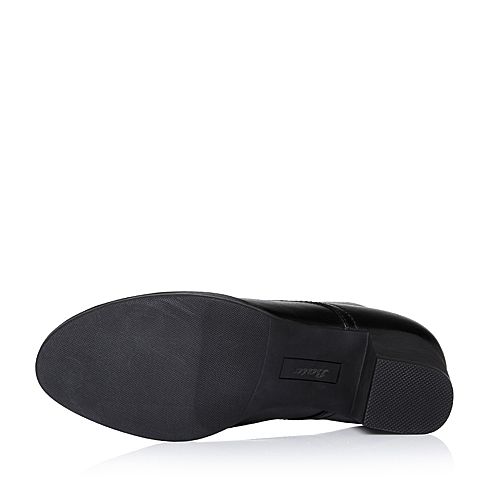 Bata/拔佳冬专柜同款黑色圆头粗跟系带牛皮女短靴226-3DD7
