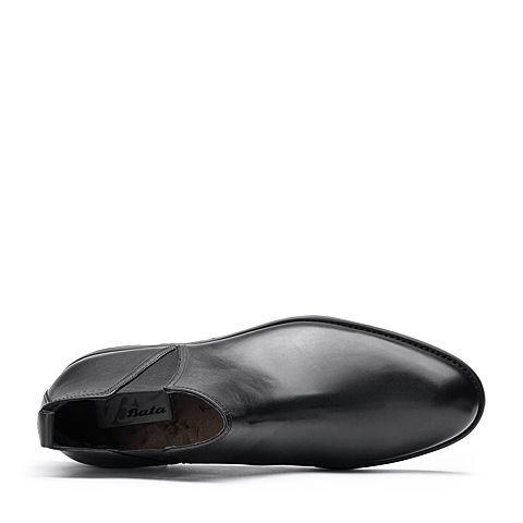 Bata/拔佳冬专柜同款黑色圆头方跟牛皮切尔西靴男短靴84G43DD7加绒