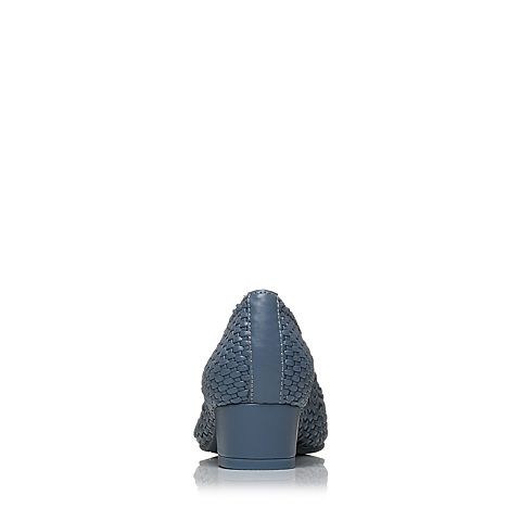 Bata/拔佳2018春专柜同款蓝色优雅尖头时尚编织浅口女单鞋AZ608AQ8