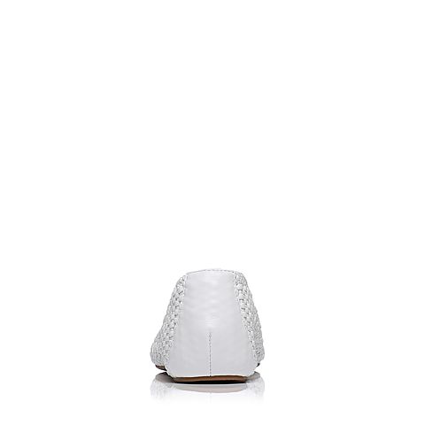 Bata/拔佳2018春专柜同款白色编织圆头平跟浅口女单鞋805-2AQ8