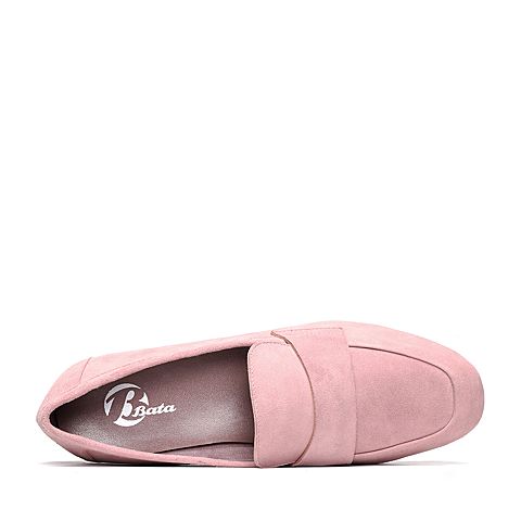Bata/拔佳2018春专柜同款粉红色圆头方跟套脚羊绒皮乐福鞋女单鞋20-10AM8