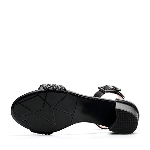 Bata/拔佳2018夏新专柜同款黑色时尚编织优雅OL通勤女凉鞋AEC08BL8