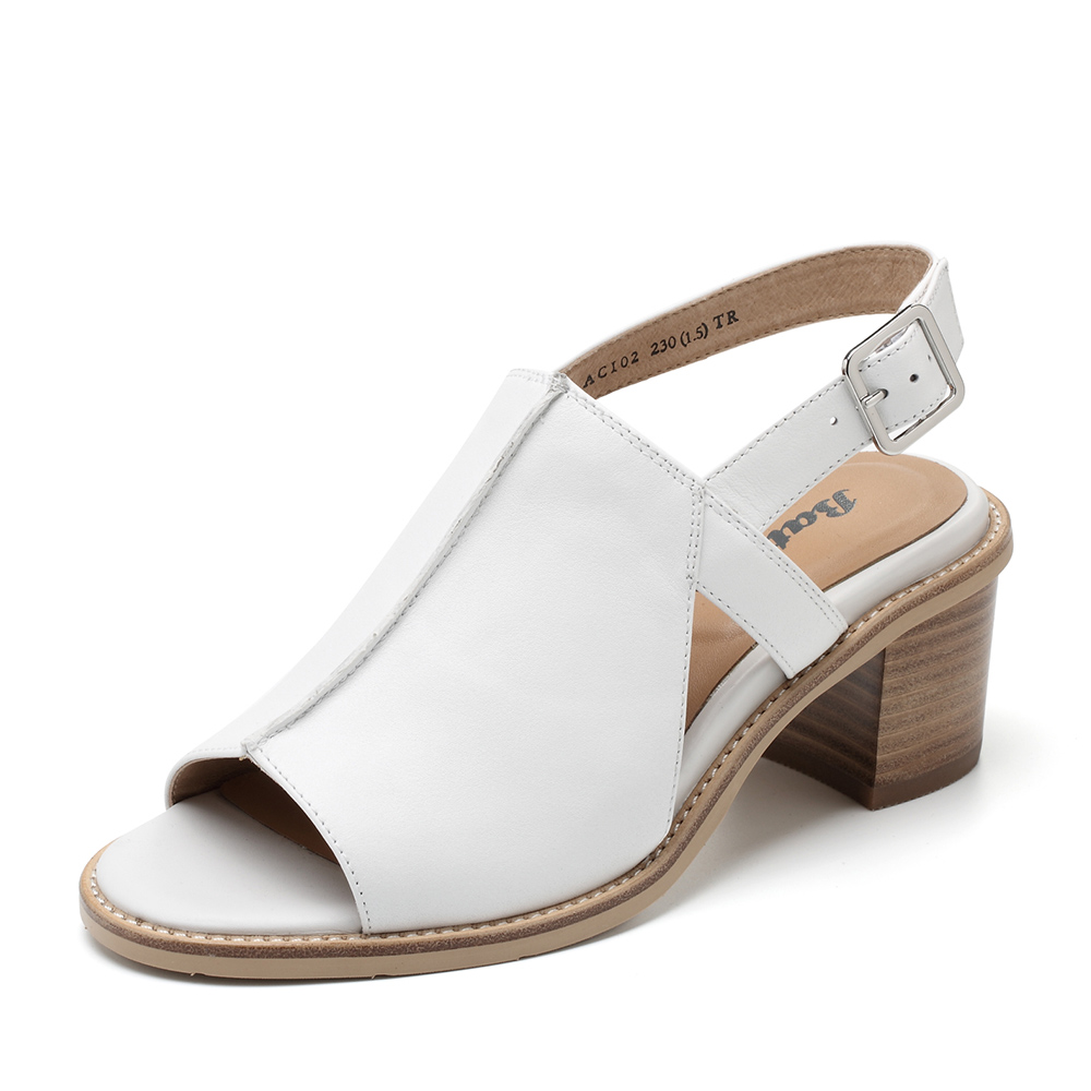 Bata/拔佳2018夏新专柜同款白色通勤优雅粗跟牛皮革女凉鞋ACI02BL8