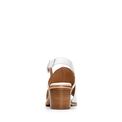 Bata/拔佳2018夏新专柜同款白色通勤优雅粗跟牛皮革女凉鞋ACI02BL8