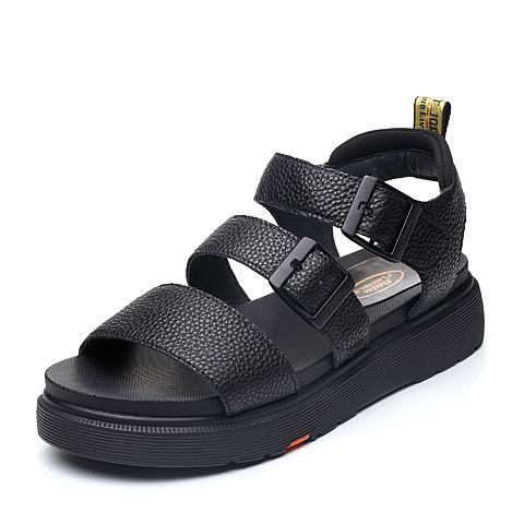Bata/拔佳2018夏新品专柜同款黑色休闲平跟牛皮革/弹力网布女凉鞋ADD02BL8