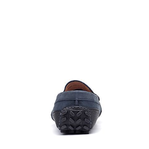 Bata/拔佳2018夏新专柜同款深兰色圆头平跟舒适牛皮革乐福鞋男单鞋A8S60BM8