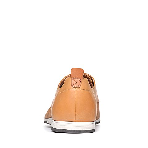 Bata/拔佳2018夏新专柜同款棕色圆头方跟系带商务牛皮革男单鞋87E05BM8