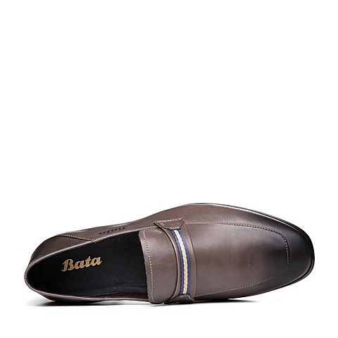 Bata/拔佳2018夏新专柜同款灰色方头低跟套脚商务牛皮革男单鞋87D03BM8