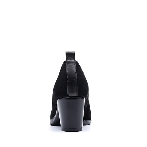 Bata/拔佳2018秋新专柜同款黑色优雅通勤粗跟羊绒皮革浅口女单鞋ACF05CQ8