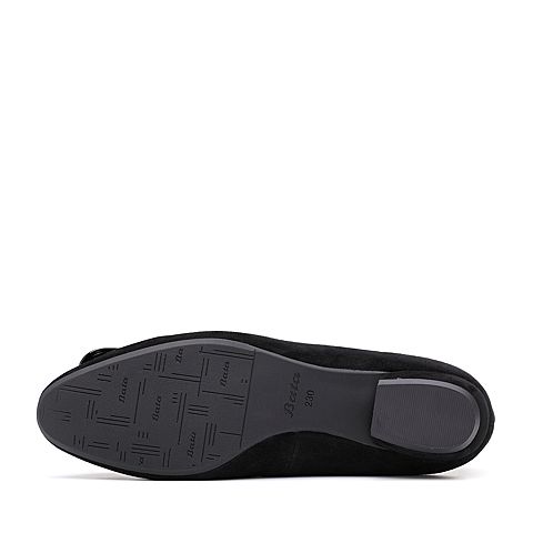 Bata/拔佳2018秋新专柜同款黑色优雅通勤低跟羊绒皮革浅口女单鞋185-1CQ8
