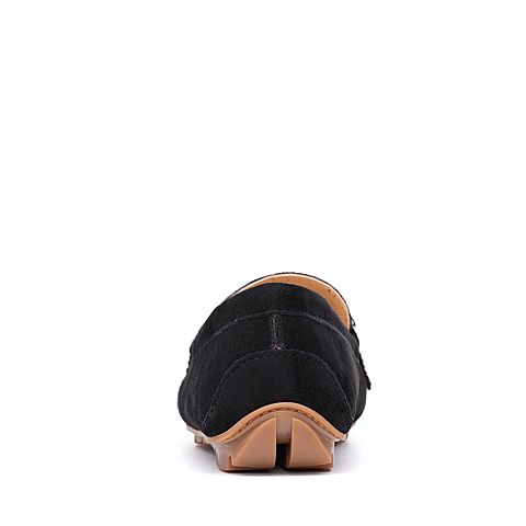 Bata/拔佳2018秋新专柜同款黑色圆头平跟羊绒皮革乐福女单鞋18-81CM8